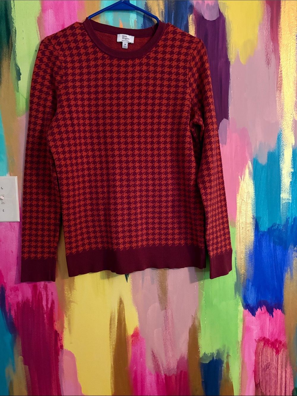 Red Houndstooth Crewneck Sweater - Women's